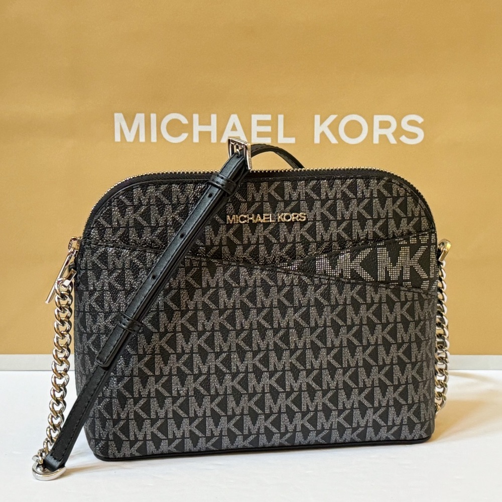 Michael Kors Jet Set Travel Medium Dome Crossbody Bag MK Silver/Black - Picture 5 of 7